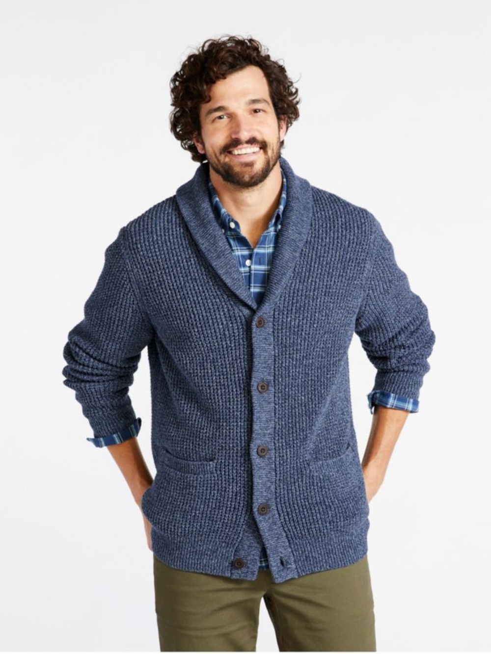 Men's Blue Organic Cotton Waffle Sweater